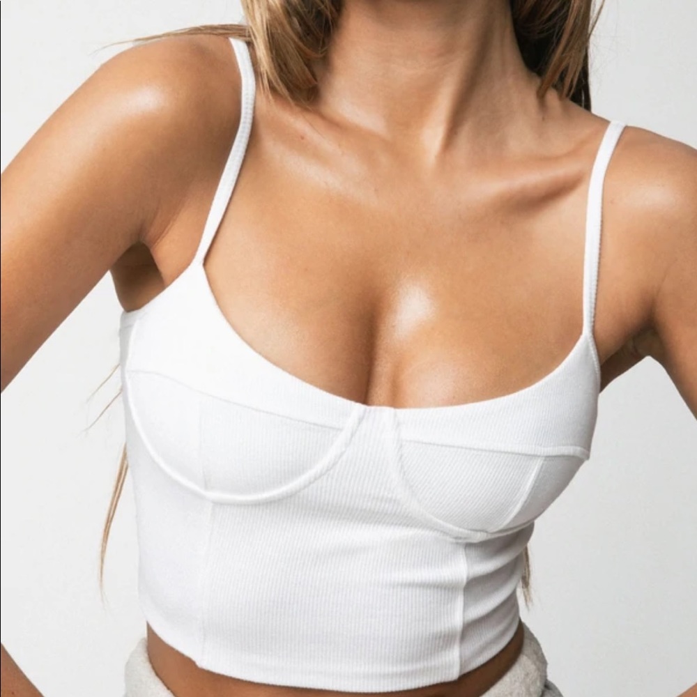 Joah Brown White Flex Rib Bustier Cami XS
